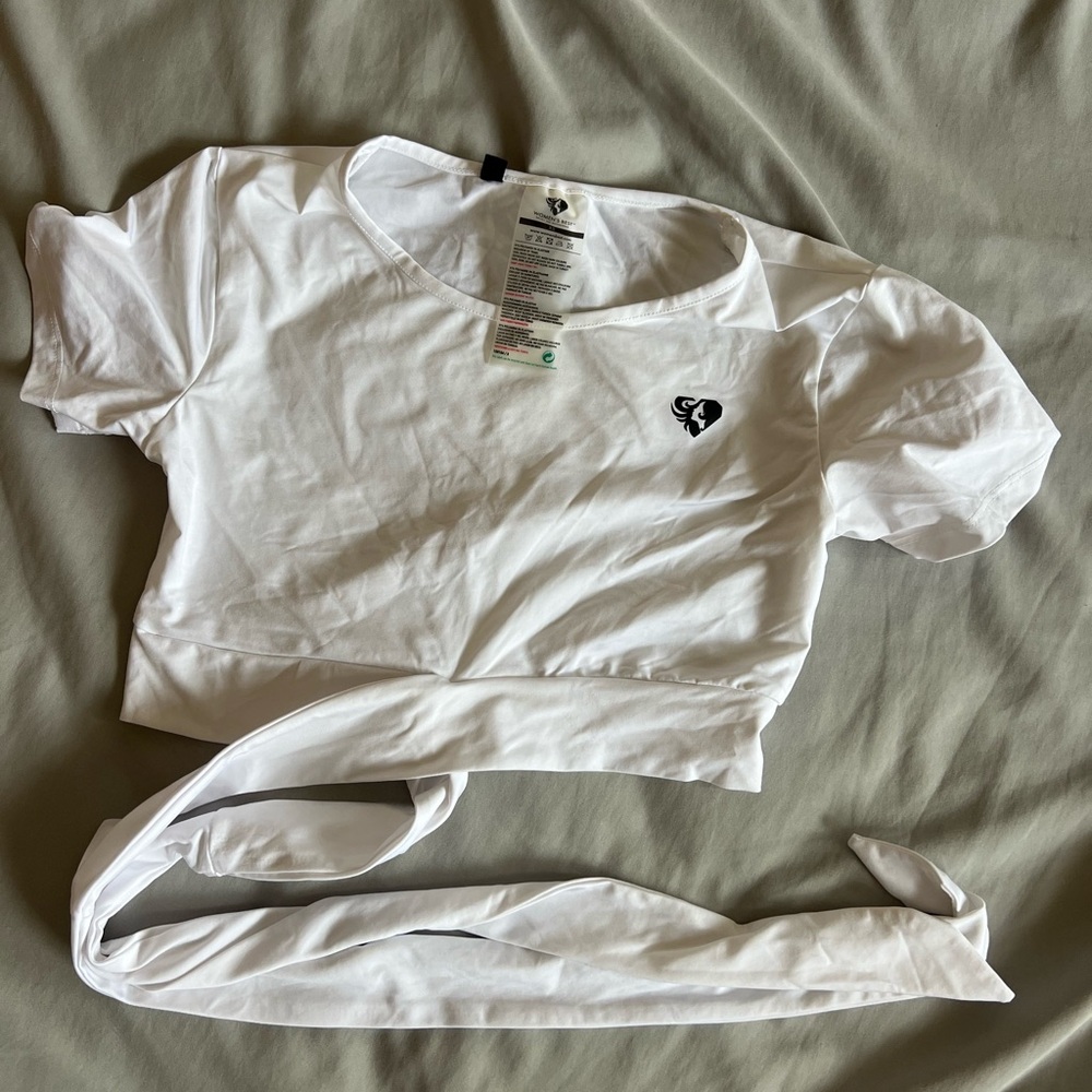 White Crop Top with Tie Detail